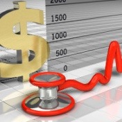 dollar sign and stethoscope with chart