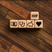 wood block with medical icons that reads HDHP